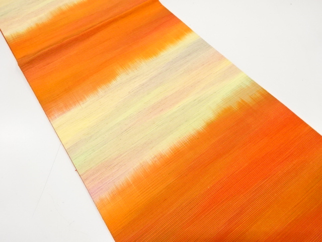 手織り紬　霞模様織り出し　袋帯